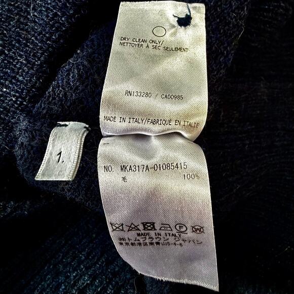 THOM BROWNE: Men's Navy Shetland Wool Crew Pullover - 1 - Picture 8 of 9